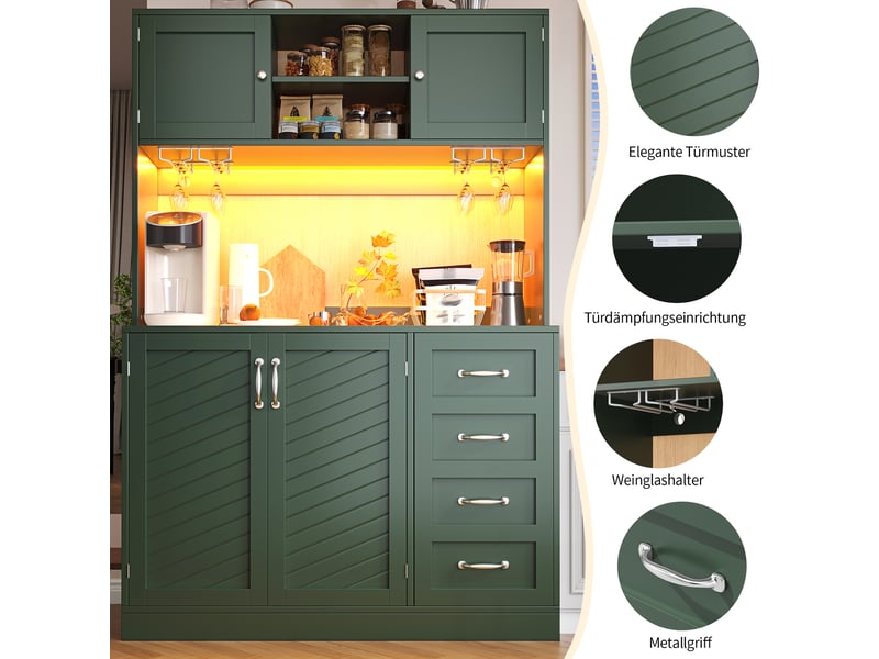  Buffet de cuisine 4 portes 2 tiroirs avec éclairage led 120 x 40 x 188 cm N620GG260112D - Conforama D