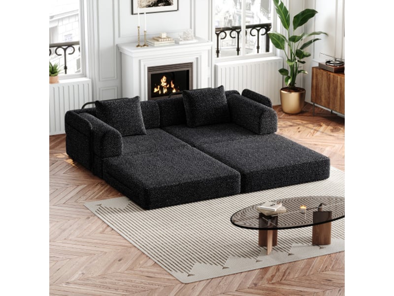  Canapé convertible en chenille 2-en-1 2 pièces avec rangement, structure métallique, design modulable, gain de place, multifonctionnel  - Conforama B