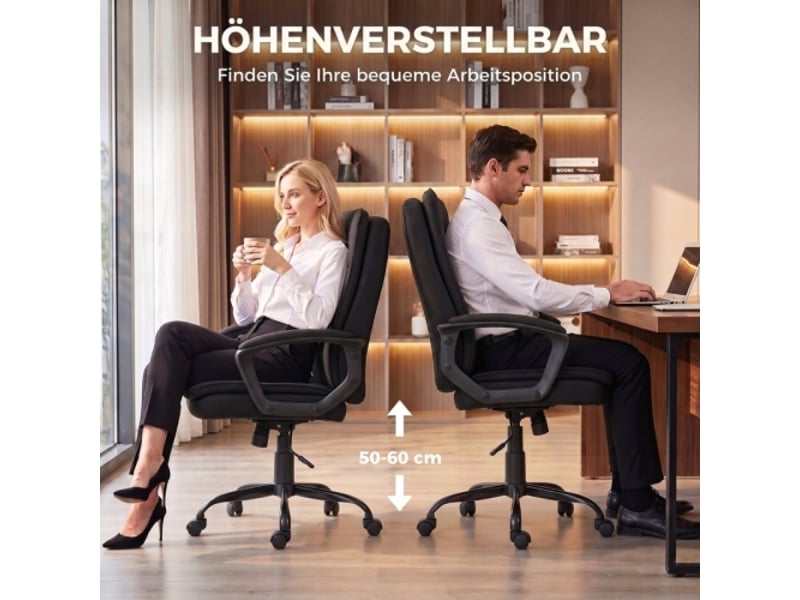  Fauteuil de bureau rembourré double épaisseur en tissu noir, réglable en hauteur, accoudoirs  - Conforama D
