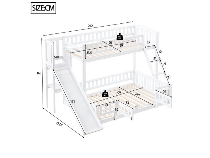  Lit  superposé 90x200(140x200)cm coloris blanc pin lit enfant blanc - Conforama C