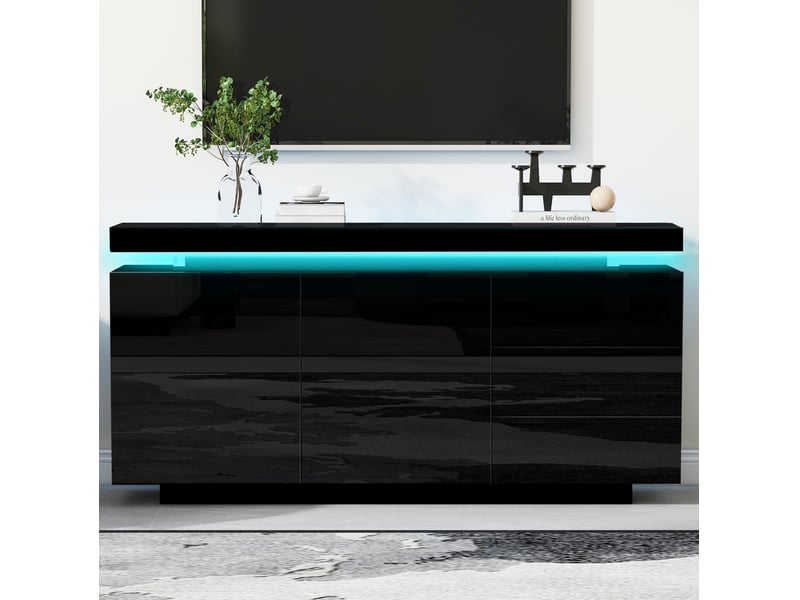  Buffet bas modenvie led rgb 140 x 35 x 72,5 cm 2 portes 3 tiroirs noir  - Conforama D