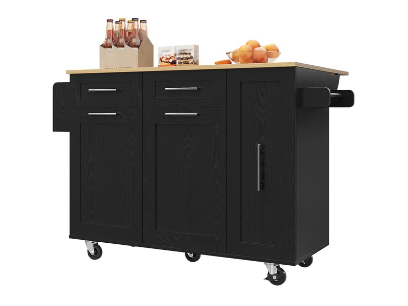 Desserte cuisine, îlot central sur roulettes avec plan de travail, plateau extensible, dimensions 110 x 46 x 90,5 cm, mdf, noir - Conforama A