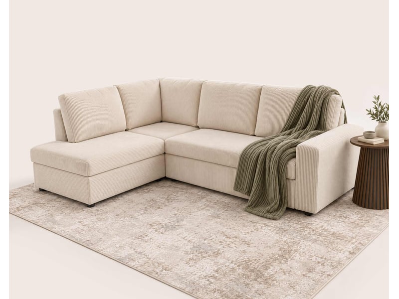 Meiya - canapé d'angle gauche 5 places convertible avec coffre en velours côtelé - best mobilier - beige MEIYA - Conforama E