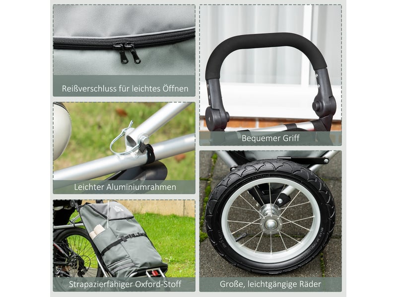  Remorque de vélo et chariot de courses 2 en 1 53x43x110 cm gris aluminium, pliable, charge 24,3 kg  - Conforama E