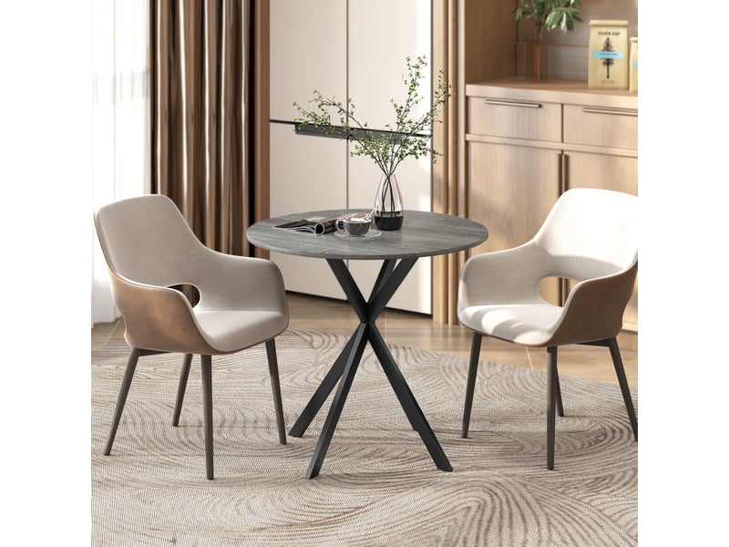  Table de cuisine ronde, 80 cm, plateau compact, panneaux de particules, métal, gris  - Conforama D