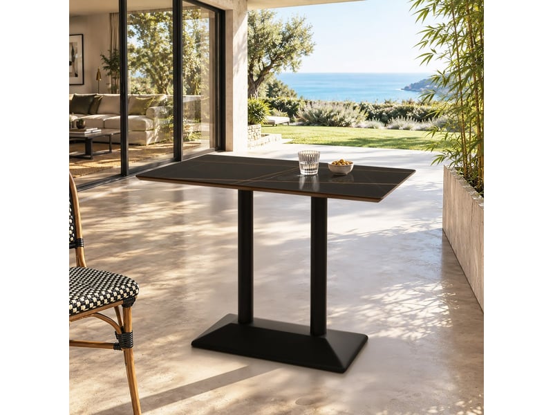  Icare - ensemble n°1: table bistrot rect. 120x70cm en céramique marbré noir  - Conforama C