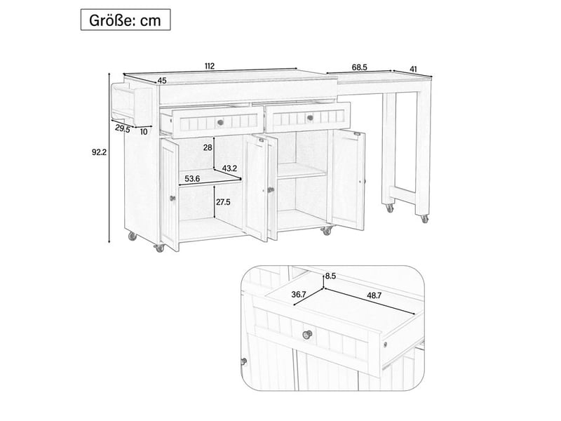  Îlot de cuisine - truxen8 - blanc+naturel - plan extensible - mobile - mdf  - Conforama D