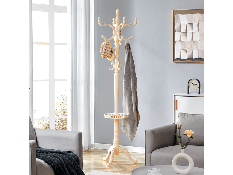  Portemanteau en bois massif blanc de 195 cm avec pieds antidérapants  - Conforama R