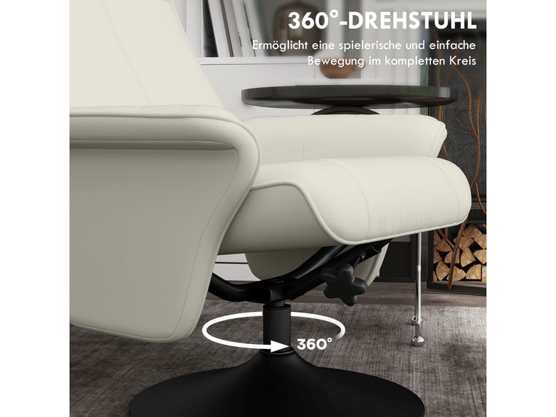  Fauteuil de relaxation pivotant avec repose-pieds inclinable blanc crème  - Conforama E