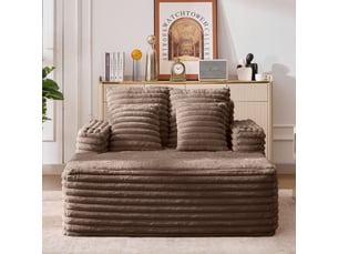 Canapé méridienne oversize en fausse fourrure blanc avec porte-gobelet, sans montage