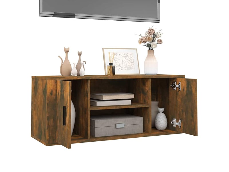  Meuble tv - banc tv - meuble de rangement chêne fumé 100x35x40 cm bois d'ingénierie  - Conforama D