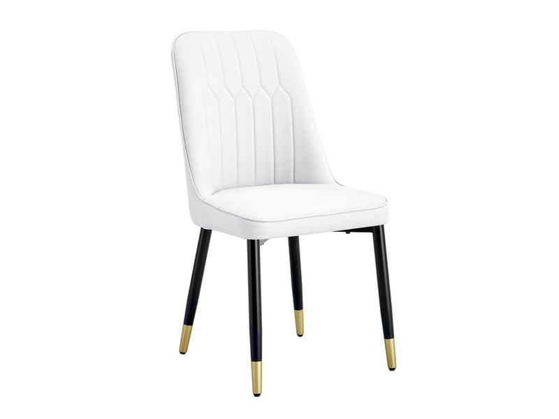 Lot de chaises 6 pièces dossier blanc rembourré revêtement en similicuir pu pieds en métal noir - Conforama A