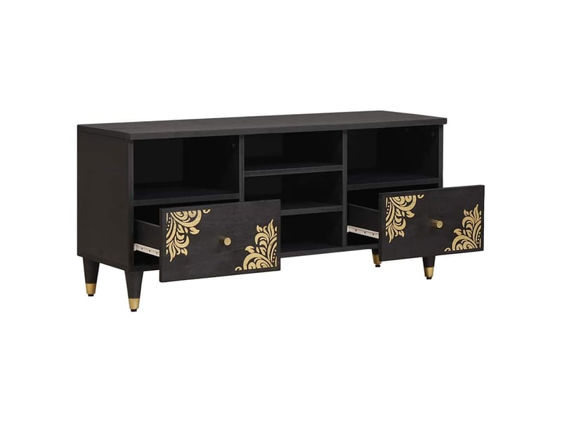  Meuble tv - banc tv - meuble de rangement noir 100 x 33 x 46 cm bois de mangue massif  - Conforama A