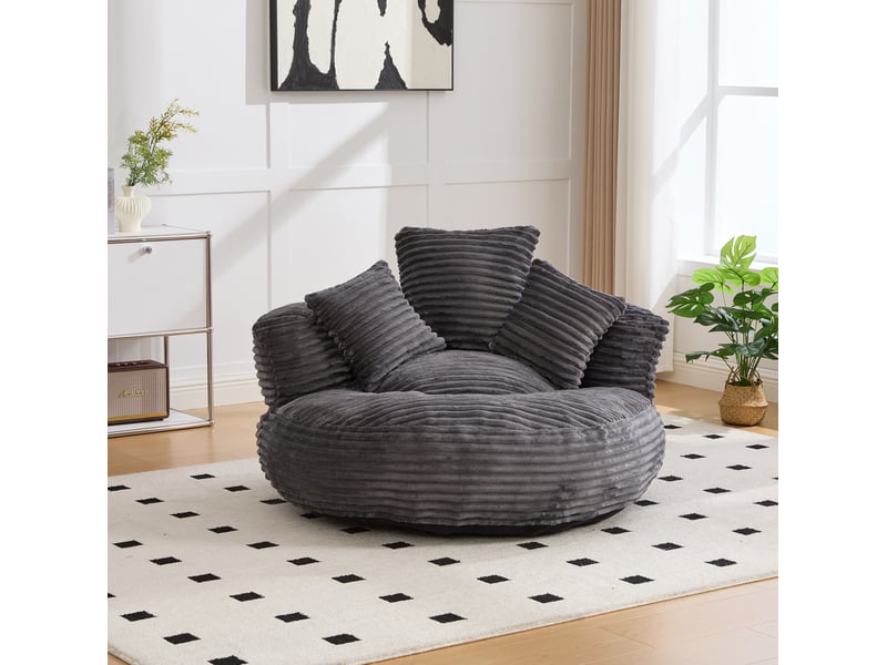 Fauteuil poire modenvie en velours côtelé gris foncé 108 x 108 x 52 cm - Conforama D