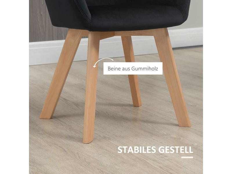  Lot de 2 chaises de cuisine ergonomiques avec accoudoirs et dossier en tissu noir, structure bois  - Conforama E