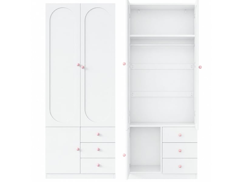  Armoire 2 portes modenvie lot de 2 avec tiroirs, penderie et étagères 160 x 50 x 200 cm blanche en mdf  - Conforama A