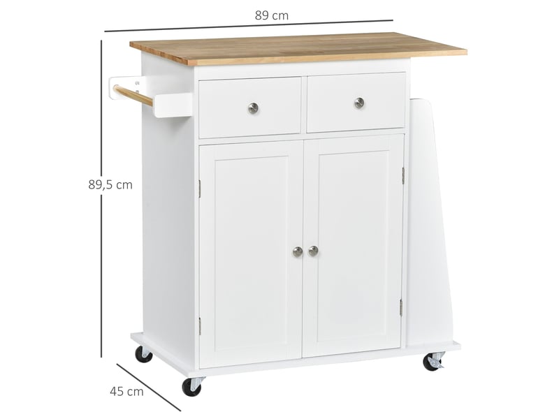  Desserte de cuisine îlot 80 x 45 x 89.5 cm rangements sur roulettes deux tiroirs scandinave contemporain en mdf blanc 21_0001010  - Conforama B
