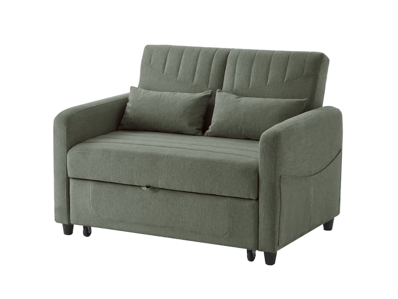  Canapé convertible deux places vert kaki, canapé-lit en tissu coton lin avec dossier réglable, couchage double pour petit espace  - Conforama W
