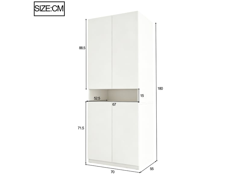  Armoire 70x55x180 cm à 2 portes avec éclairage led, espace de rangement et penderie, mdf, blanc, l'intérieur offre un  - Conforama C