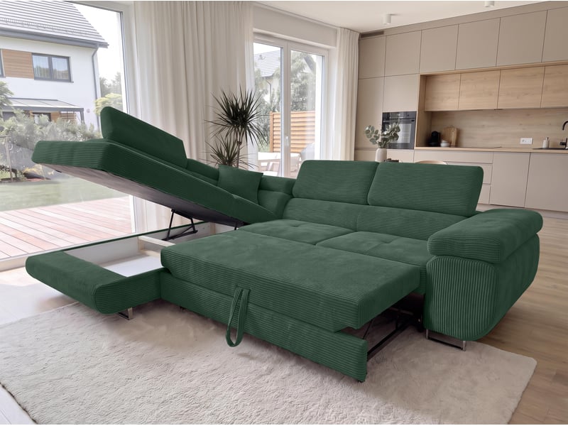  Canapé convertible 276 cm avec coffre et têtières – vert bouteille Konak - Conforama C
