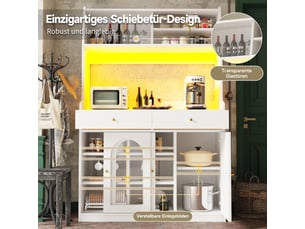 Vaisselier blanc avec éclairage led et portes en verre, buffet de cuisine haut 120x40x180 cm