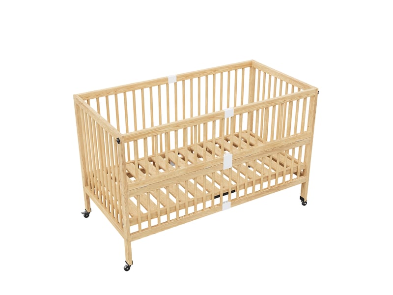  Lit bébé évolutif convertible 70 x 140 x 95 cm naturel bois de pin 4 hauteurs réglables barrière rabattable roues verrouillables evarich - Conforama A