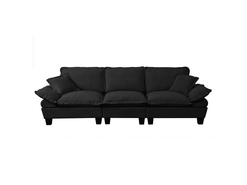  Canapé droit 3 places en tissu chenille noir, canapé salon moderne avec accoudoirs courbés et confort rembourré  - Conforama A