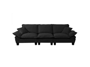 Canapé droit 3 places en tissu chenille noir, canapé salon moderne avec accoudoirs courbés et confort rembourré