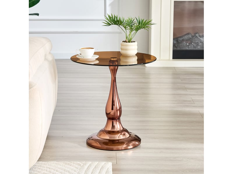  Table d’appoint ronde 50x50x51,5 cm en verre trempé et métal marron  - Conforama C