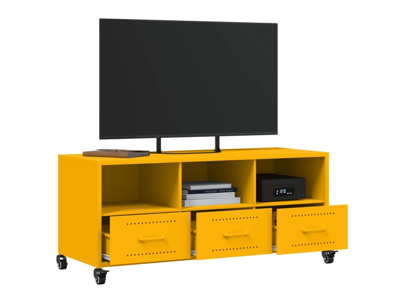  Meuble tv - banc tv - meuble de rangement jaune moutarde 100,5x39x43,5 cm acier  - Conforama E