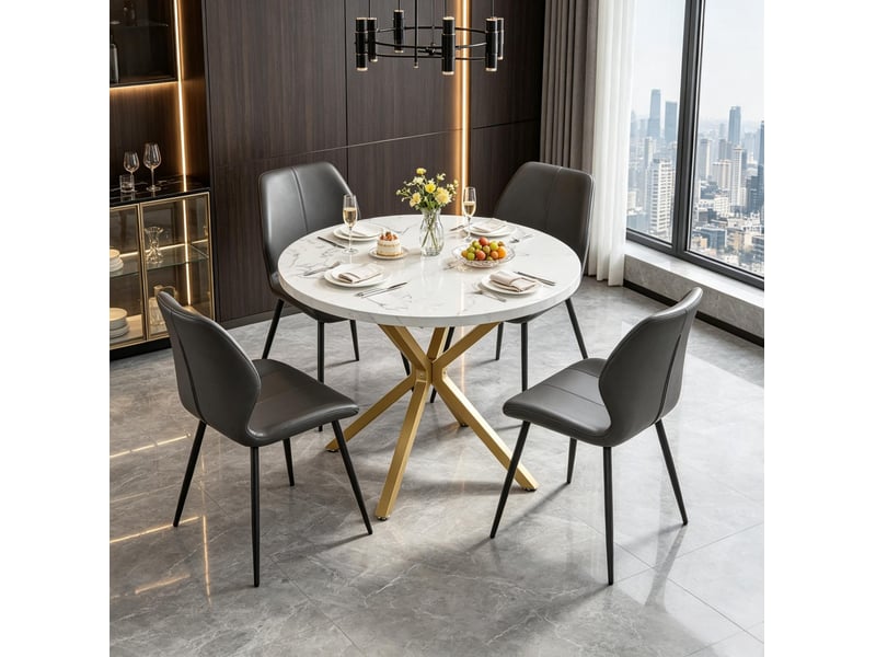  Table de cuisine ronde ø 100 cm – blanc et doré – 2 à 4 personnes, piètement acier en x renforcé  - Conforama D