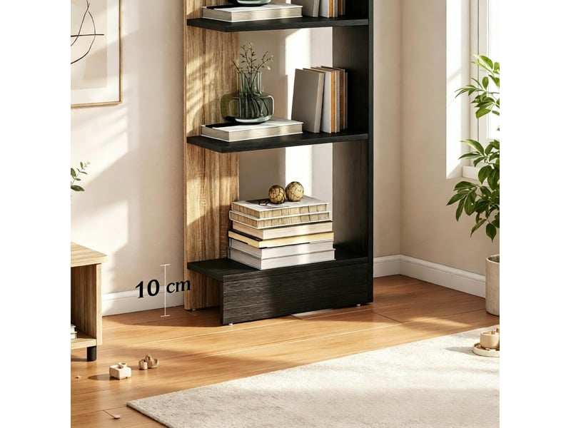  Bibliothèque 45x21x170 cm 5 compartiments ouverts panneau de particules noir et chêne  - Conforama D