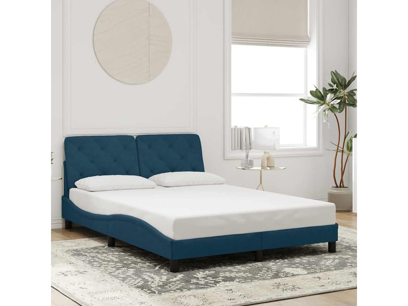 Lit double- lit adulte - cadre de lit avec led sans matelas bleu 140x190 cm velours - Conforama C