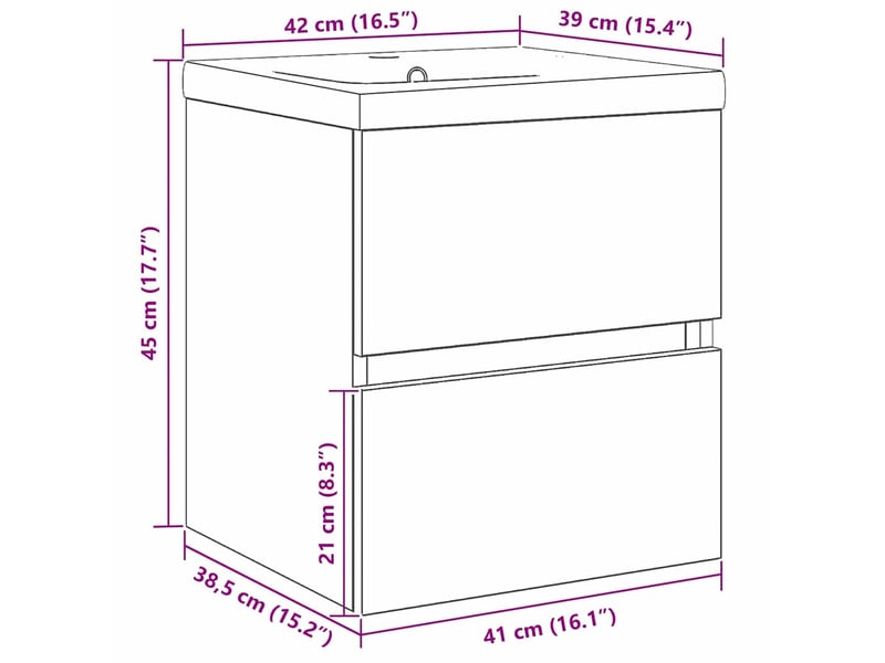 Meuble de lavabo de salle de bain, armoire de bain chêne noir 80 x 39 x 62 cm cf65542 - Conforama E