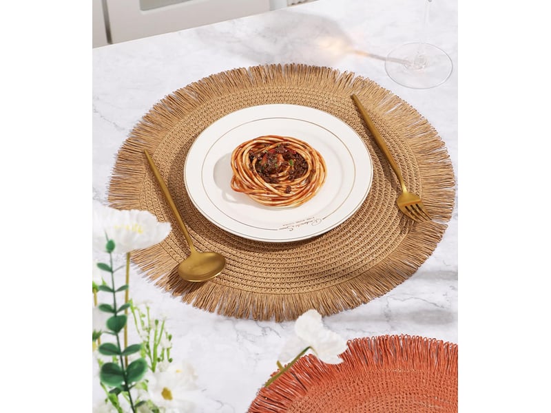 Lot de 4 sets de table ronds style bohème avec pompons exquis, 38 cm - Conforama C
