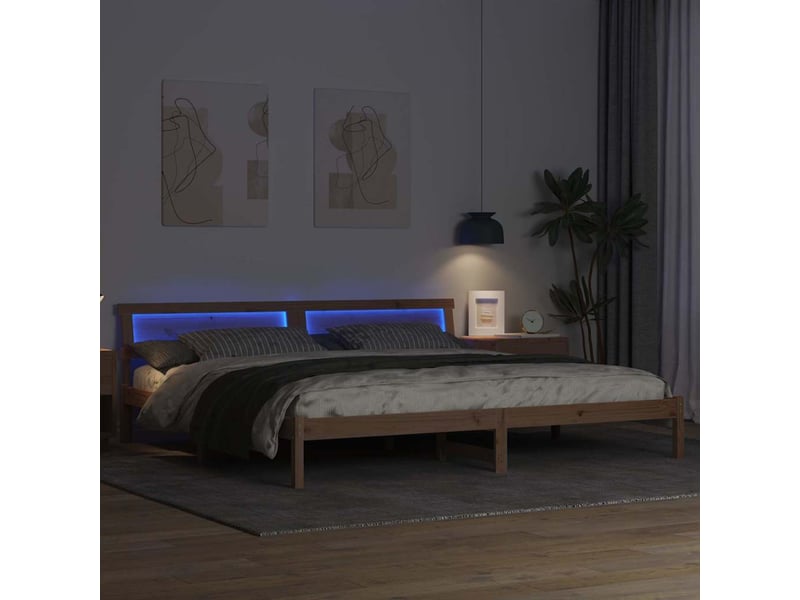  Lit double- lit adulte -  cadre de lit avec tête de lit marron 180 x 200 cm pin massif  - Conforama C