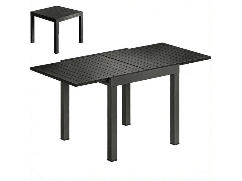 Table à manger extérieure extensible 4 à 6 personnes avec rallonge automatique en aluminium noir 80 × 160 × 75 cm - Conforama A