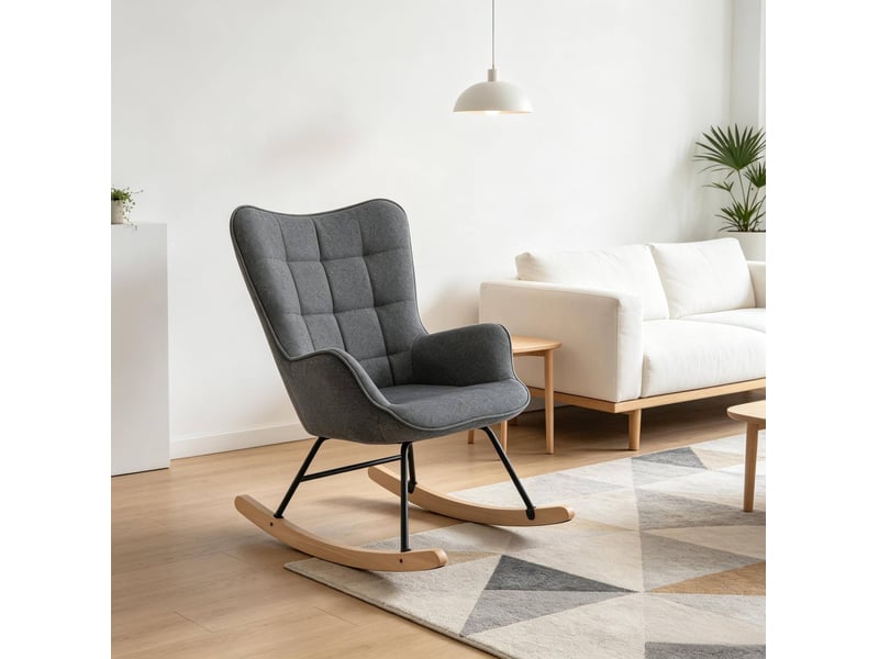  Fauteuil à bascule modenvie à dossier haut en velours gris foncé 67,5 x 65 x 95 cm  - Conforama B