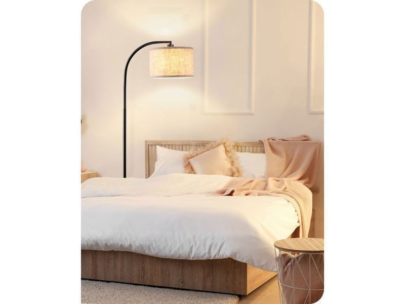  Lampe arc 161 cm noir beige en lin orientable e27 6w led 370618_AABIW23259_6_DROPFR - Conforama E