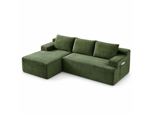 Canapé d’angle l (à gauche) modulable 4 places 238 x 152 x 66 cm, assise profonde, convertible et sans montage, velours côtelé, vert
