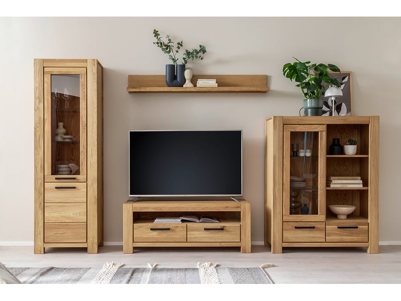  Vitrine 1 porte vitrée, ouverture à gauche, finition chêne naturel - hauteur 199 x longueur 65 x profondeur 45 cm  - Conforama B