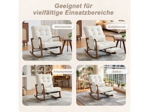Fauteuil à bascule de salon 70x80x92cm – rocking chair avec repose-pieds rétractable, dossier inclinable et oreiller lombaire – velours côtelé - beige