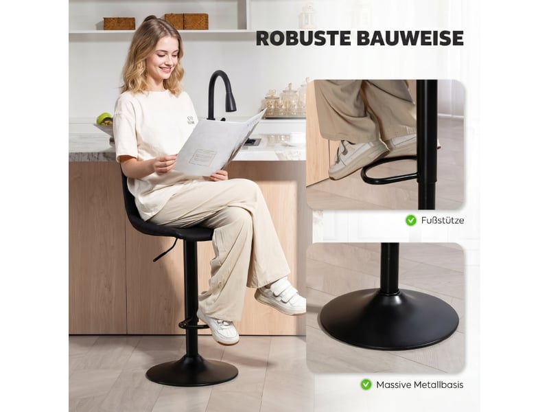  Tabourets de bar lot de 2 réglables en hauteur avec repose-pieds - lpospi - dossier haut, métal, microfibre - noir  - Conforama E