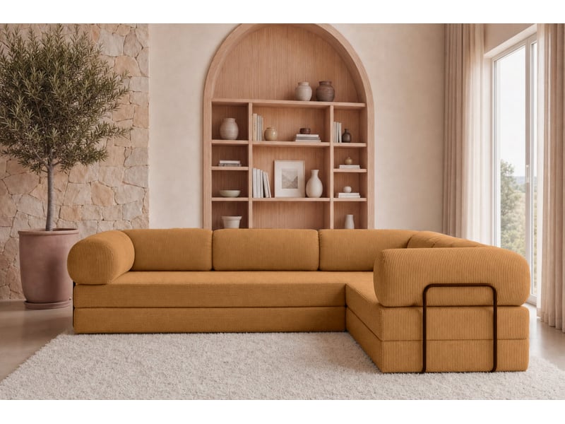 Cosima l - canapé d'angle convertible petit velours côtelé 4 places moutarde gauche - Conforama D