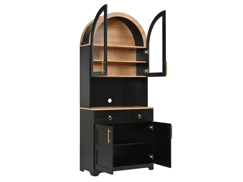 Buffet haut avec led, prises usb et rangement 80x40x180 cm noir - Conforama R