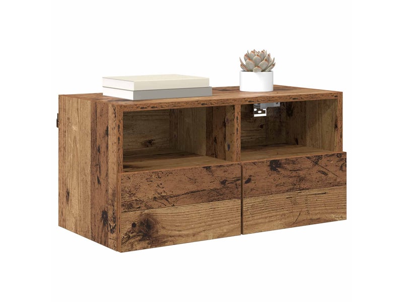  Lot de 2 meuble tv mural, meuble tv suspendu bois ancien bois d'ingénierie shl90801  - Conforama C