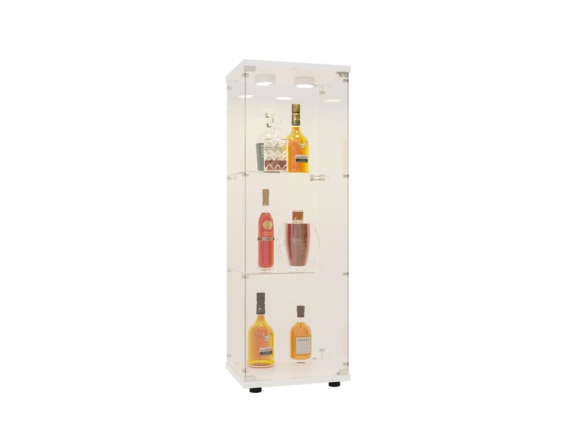  Vitrine en verre 3 niveaux simple porte avec éclairage led - 42 x 36 x 125 cm - blanc - armoire d'exposition - éclairage led  - Conforama E