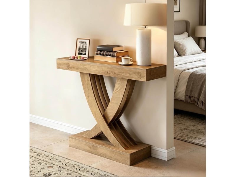  Table console marron 110 x 30 x 85 cm en mdf avec piètement en x pour entrée  - Conforama D