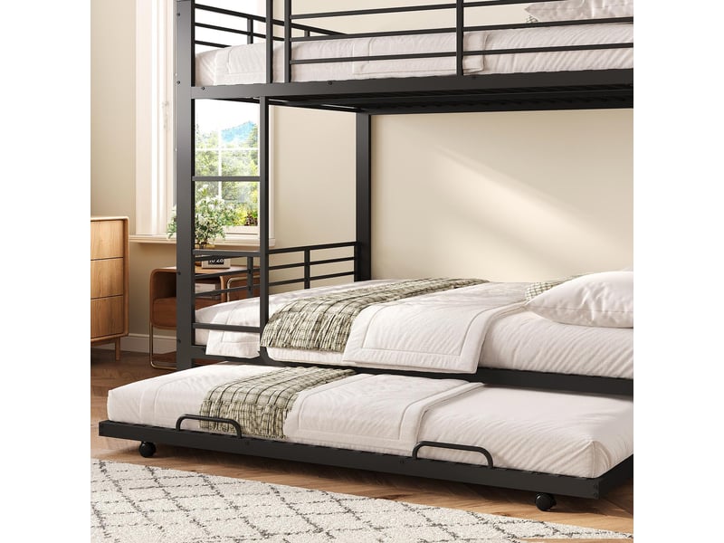  Lit superposé 140x200cm - lit triple en métal avec lit gigogne amovible pour enfants et ados - noir  - Conforama D