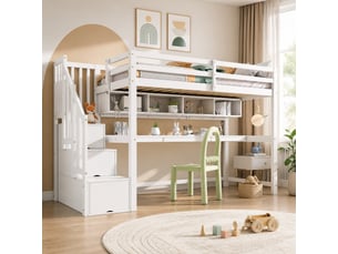 Lit mezzanine 90x200 cm <strong>BEAUNIV</strong>  <strong></strong> coloris blanc